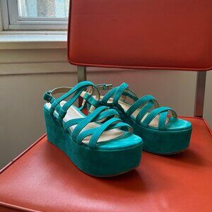 Via Spiga Teal Suede Platforms Sandals Womens 7.5
